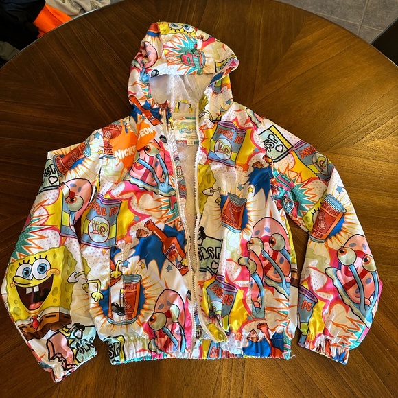 Members Only x Nickelodeon Kids Spongebob White Windbreaker Jacket - Picture 1 of 4